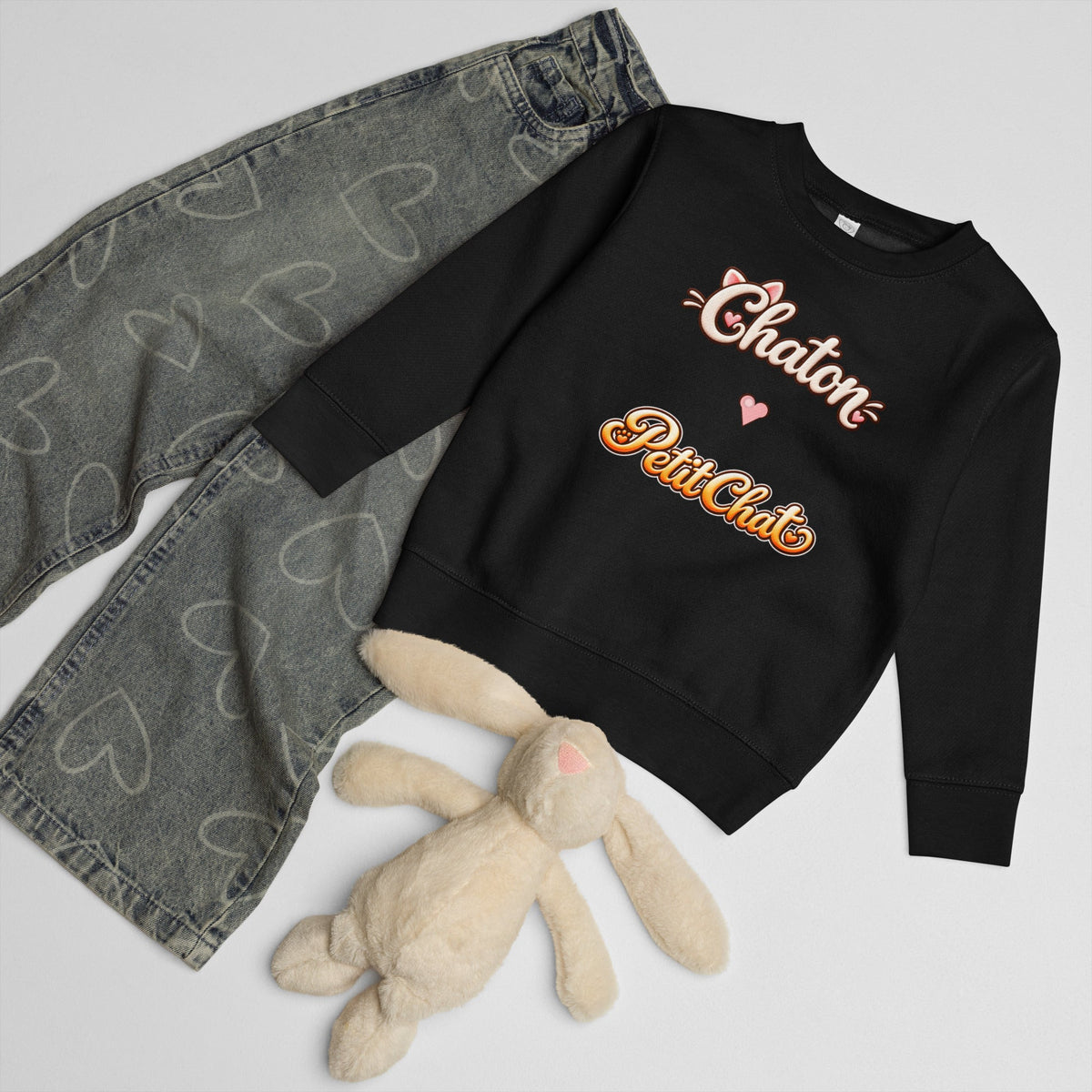 Sweat enfant chat : sweat noir Chaton & Petit Chat avec petit cœur