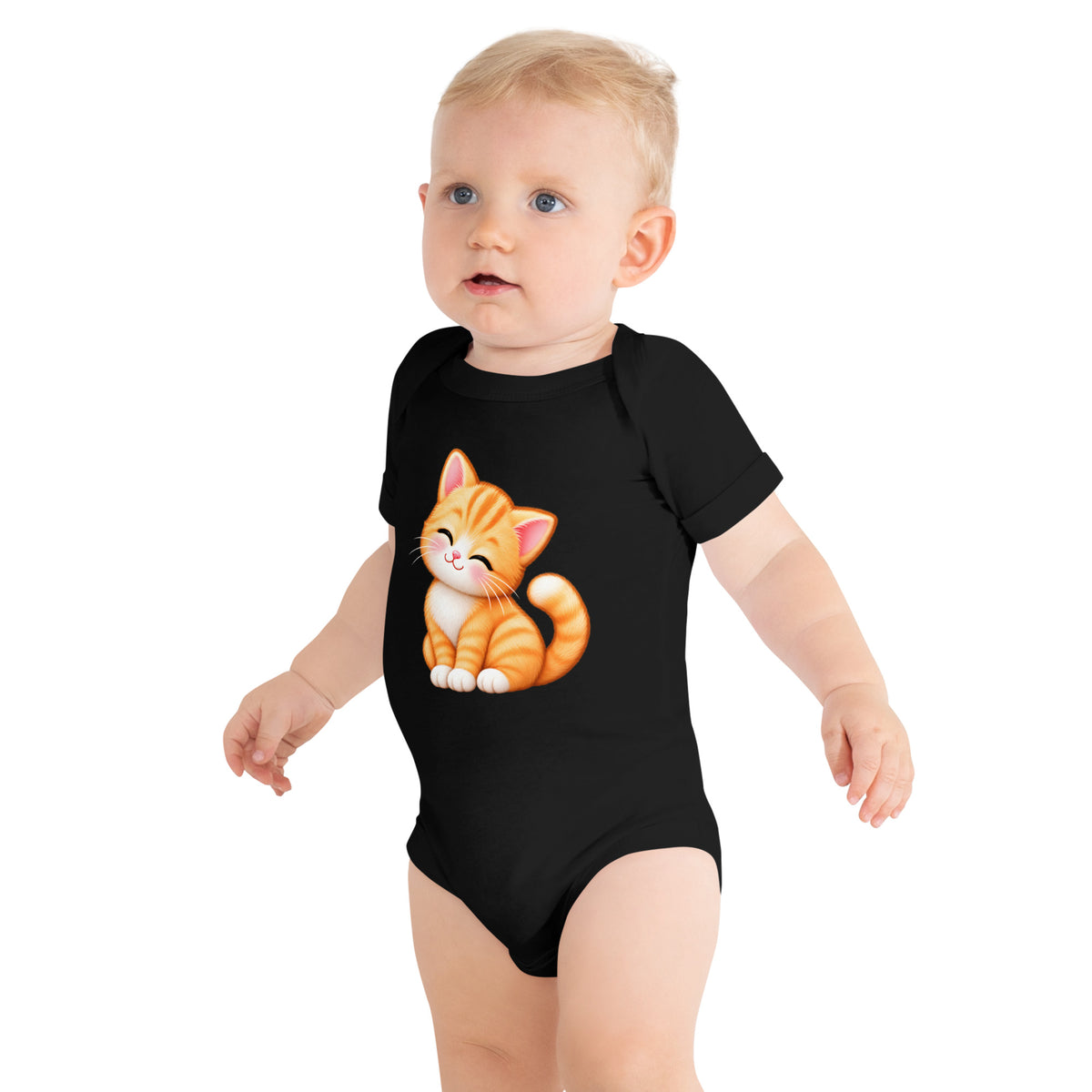 Body bébé noir Petit Chat, chaton roux câlin
