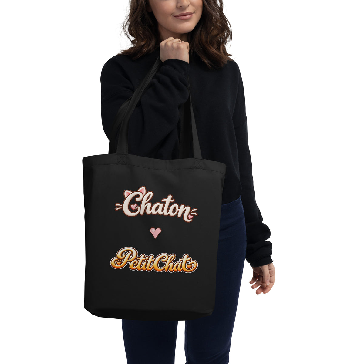 Tote bag Chaton & Petit Chat en lettrage duo avec petit cœur