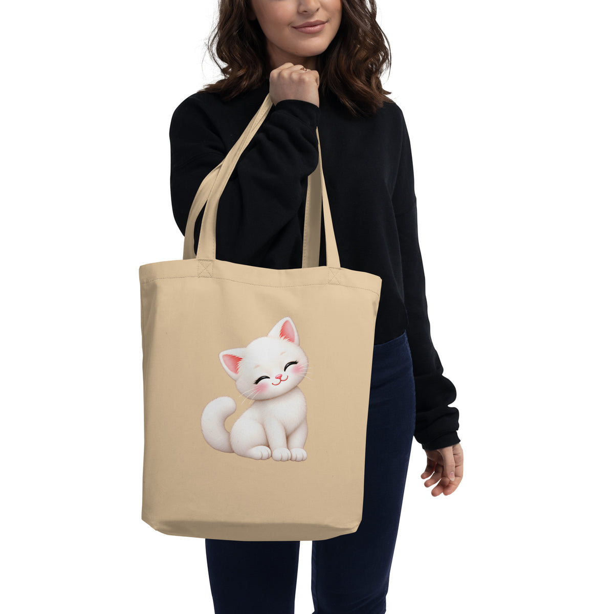 Tote bag Chaton, chaton blanc câlin
