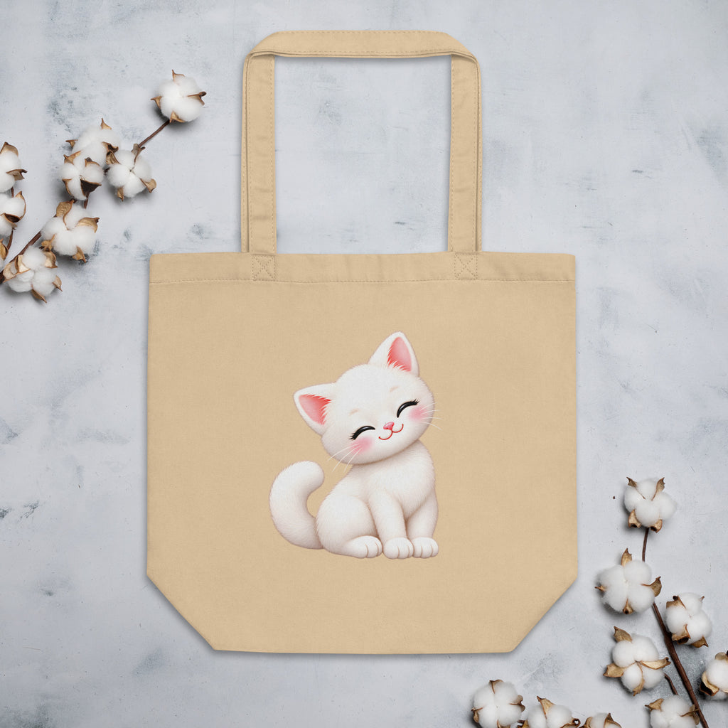 Tote bag Chaton, chaton blanc câlin