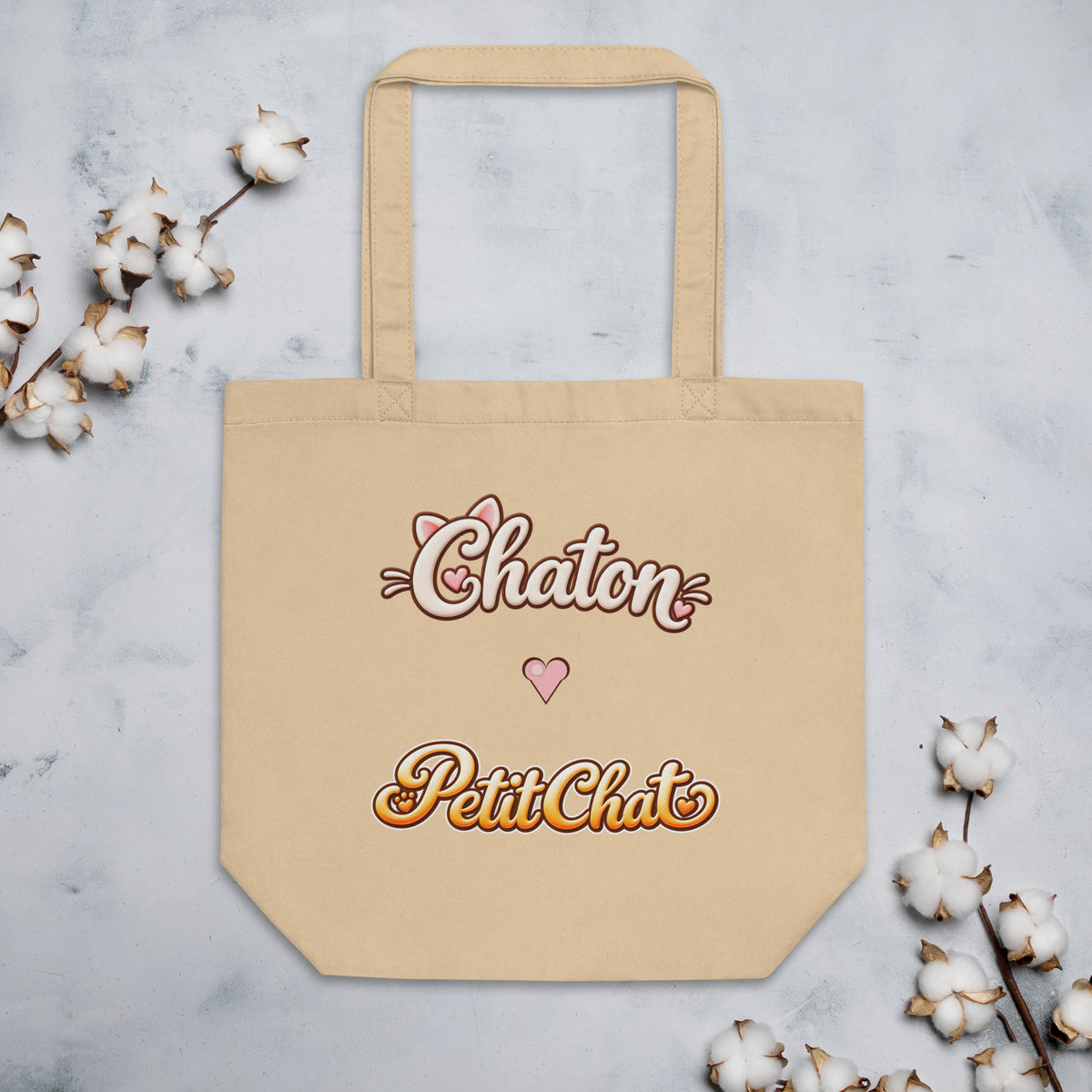 Tote bag Chaton & Petit Chat en lettrage duo avec petit cœur