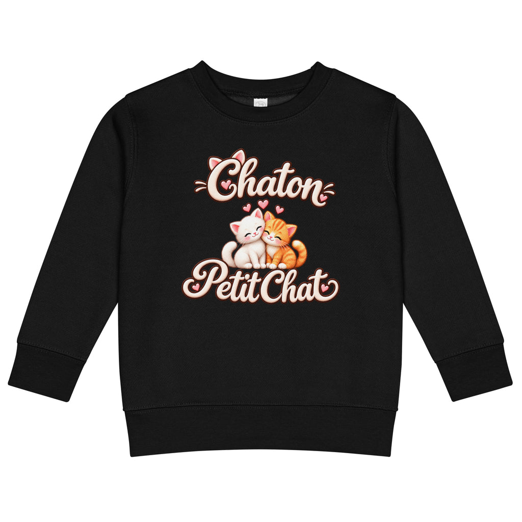 Sweat enfant noir Duo Chaton & Petit Chat, deux chatons câlins blanc et roux