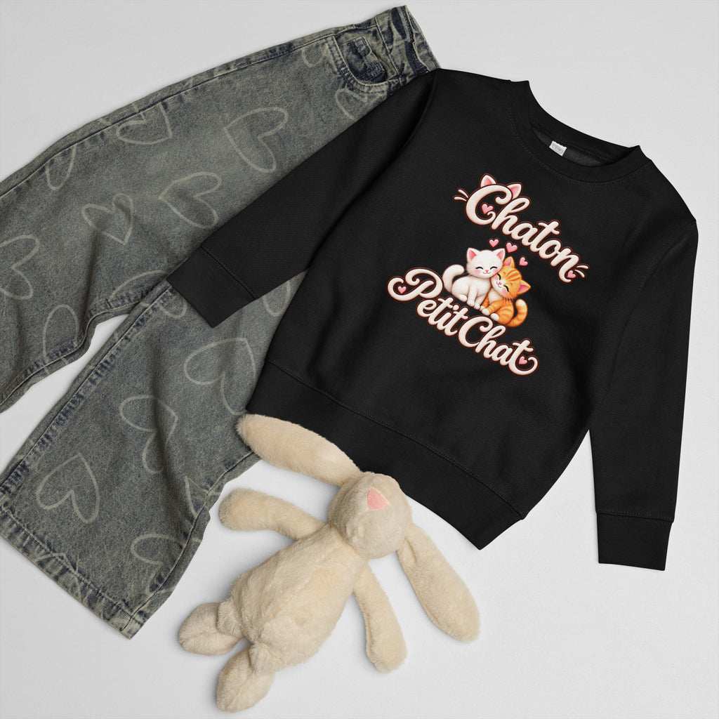 Sweat enfant noir Duo Chaton & Petit Chat, deux chatons câlins blanc et roux