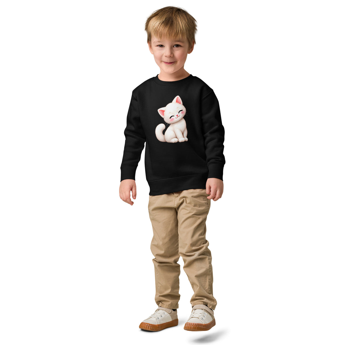 Sweat enfant noir Chaton, chaton blanc câlin