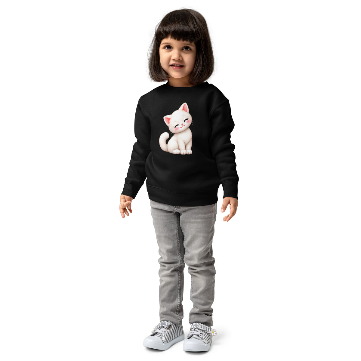 Sweat enfant noir Chaton, chaton blanc câlin