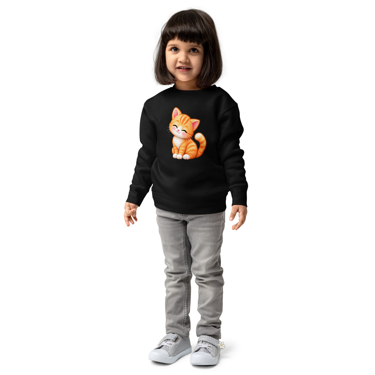 Sweat enfant noir Petit Chat, chaton roux câlin