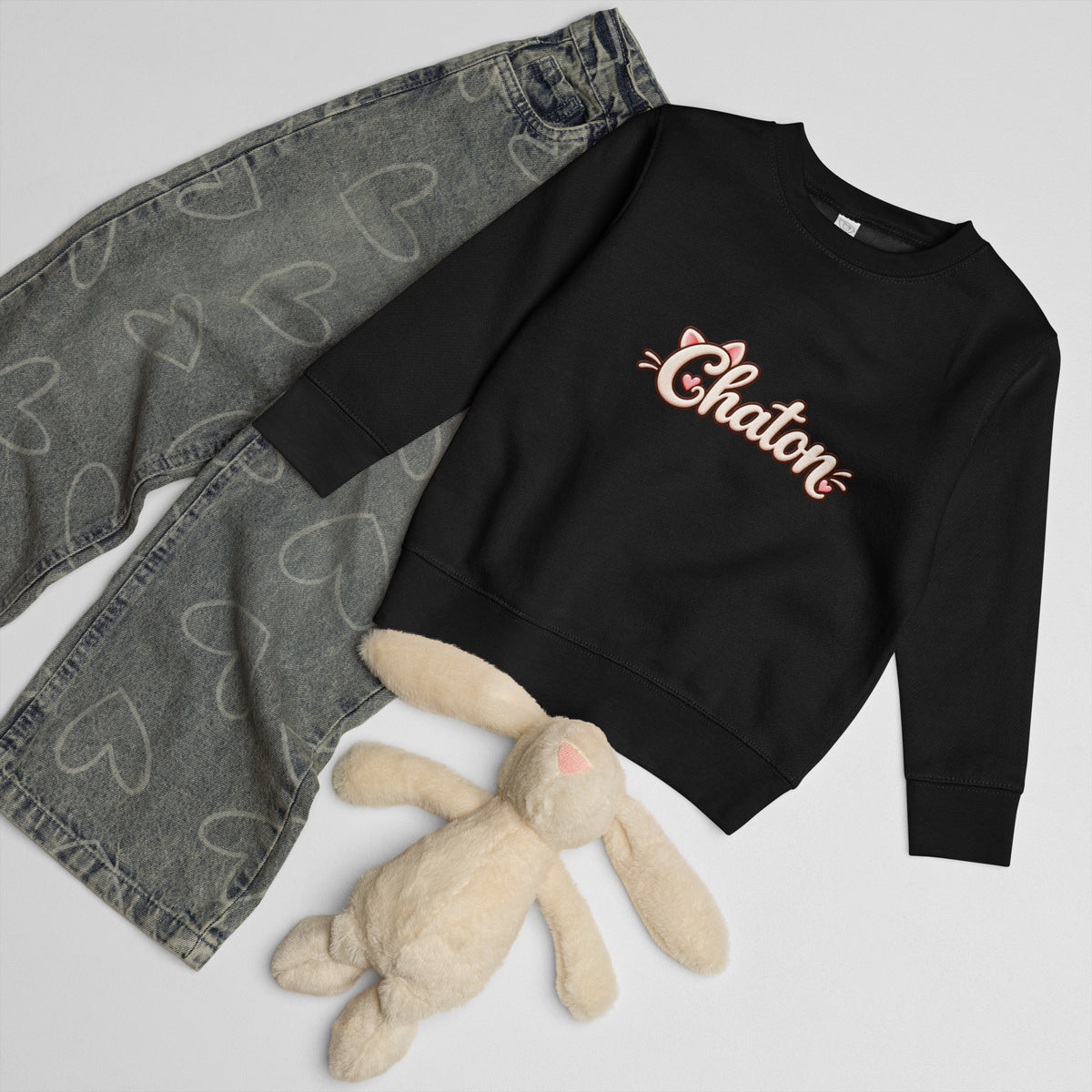 Sweat enfant noir Chaton en lettrage