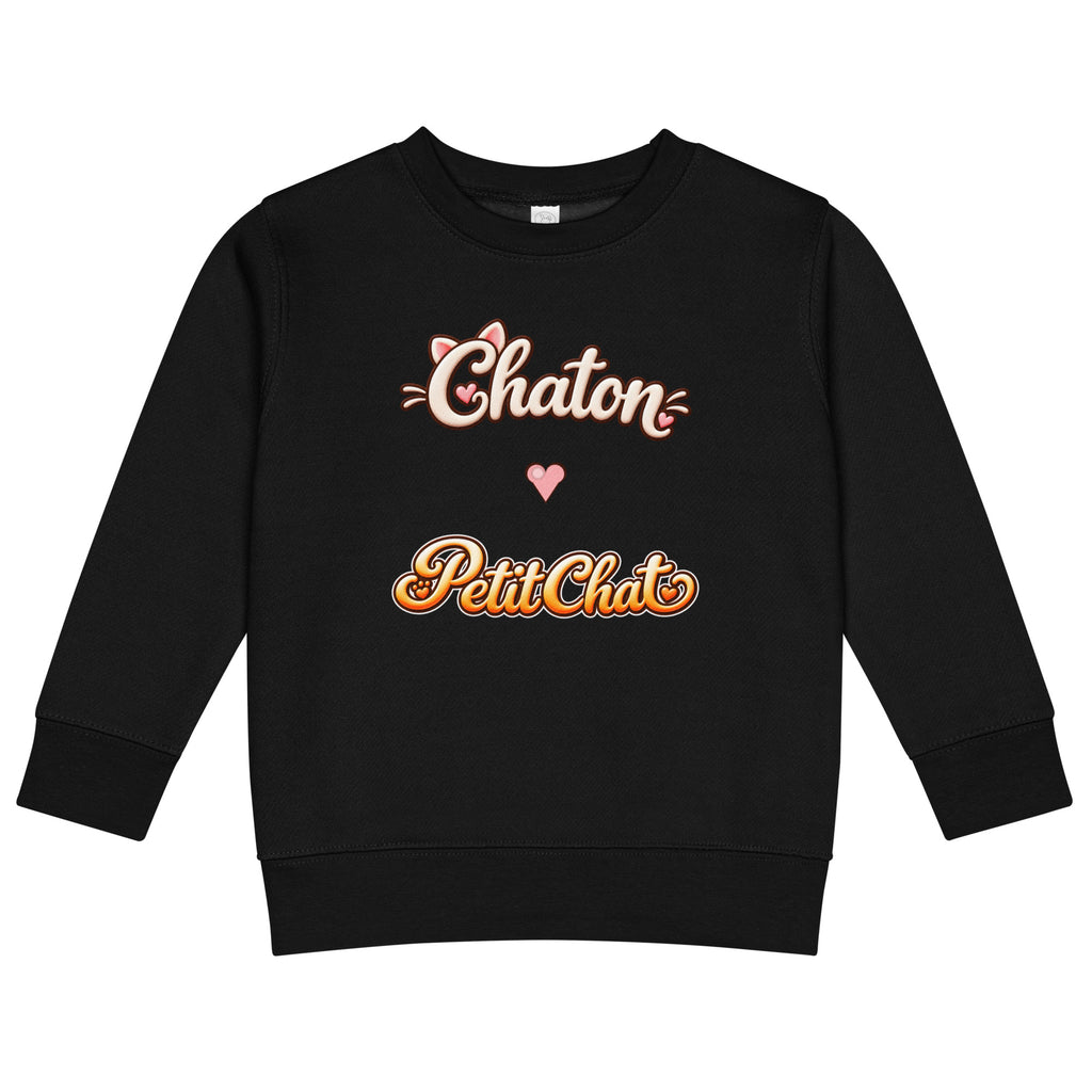 Sweat enfant noir Chaton & Petit Chat en lettrage duo avec petit cœur