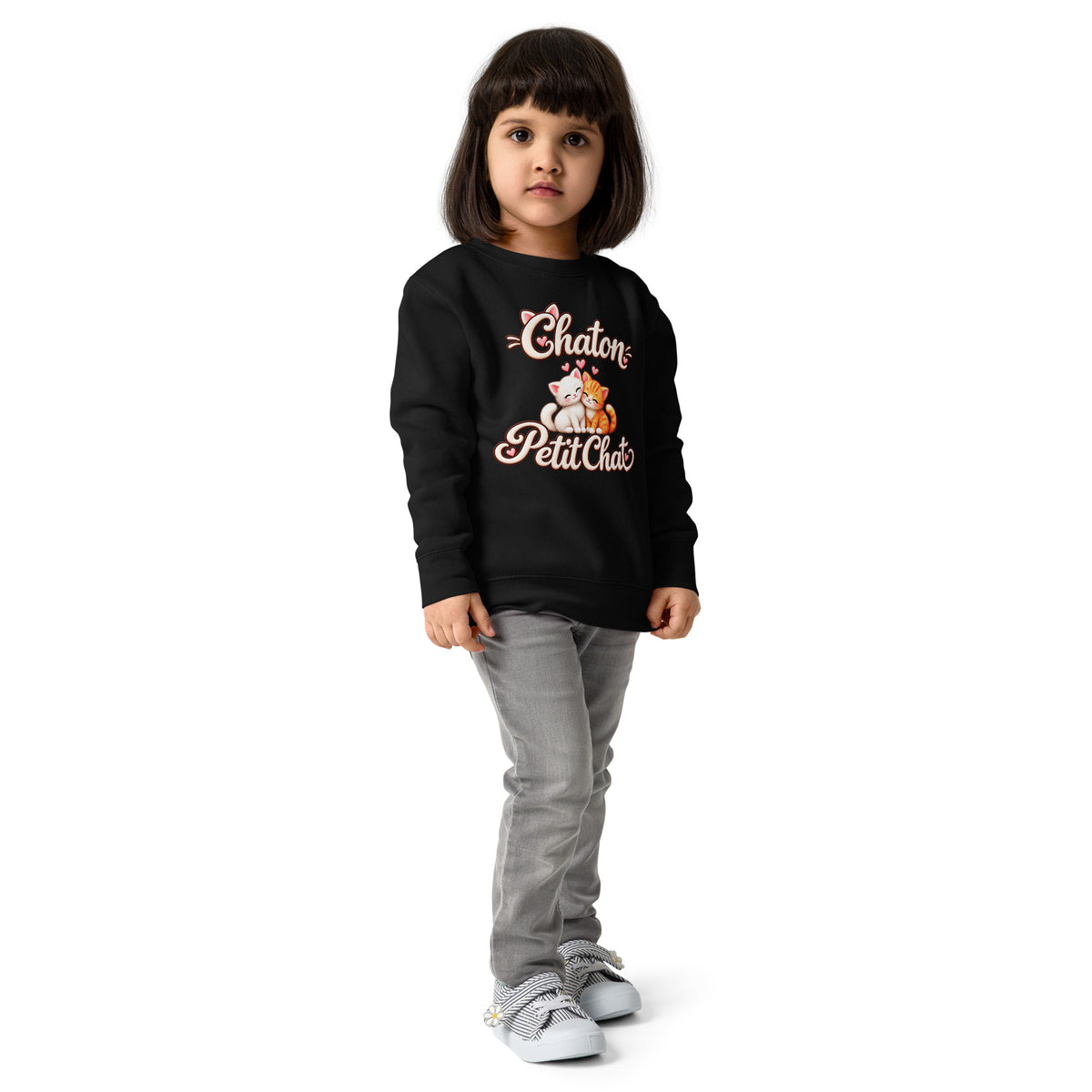 Sweat enfant noir Duo Chaton & Petit Chat, deux chatons câlins blanc et roux