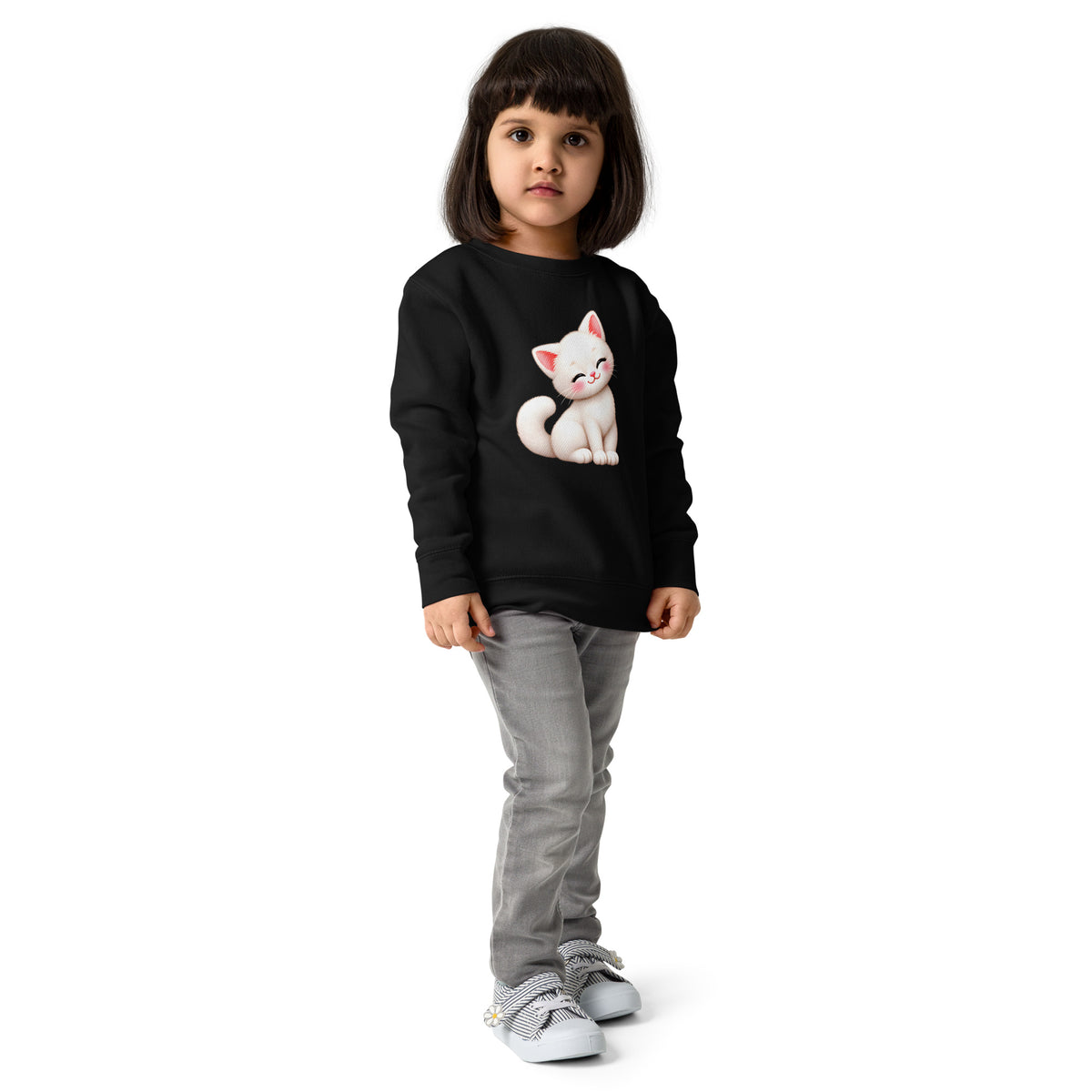 Sweat enfant noir Chaton, chaton blanc câlin