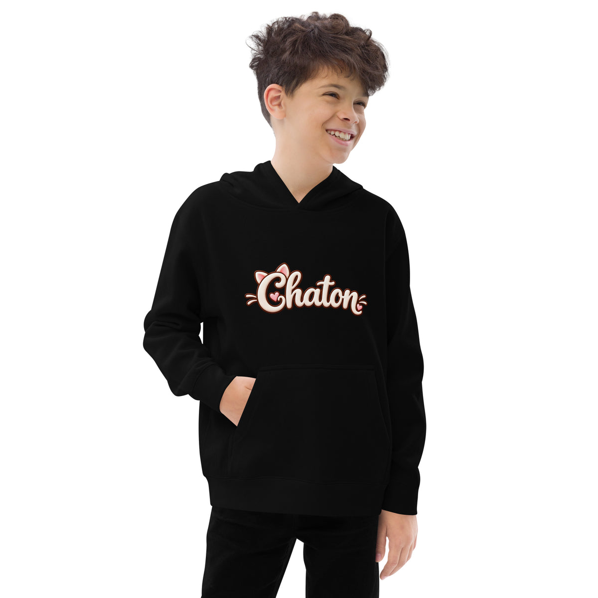 Hoodie ado noir Chaton en lettrage