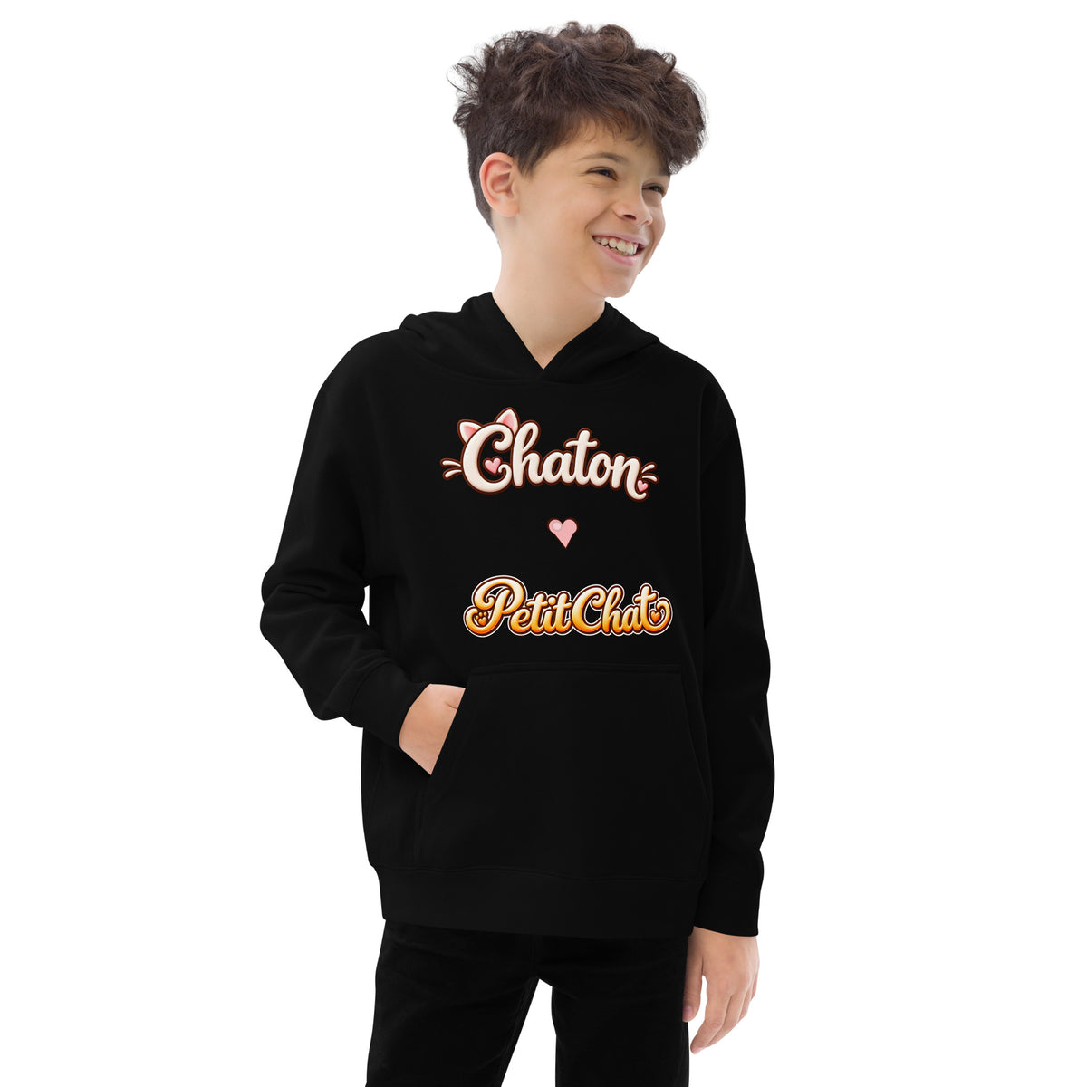 Hoodie ado noir Chaton & Petit Chat en lettrage duo avec petit cœur