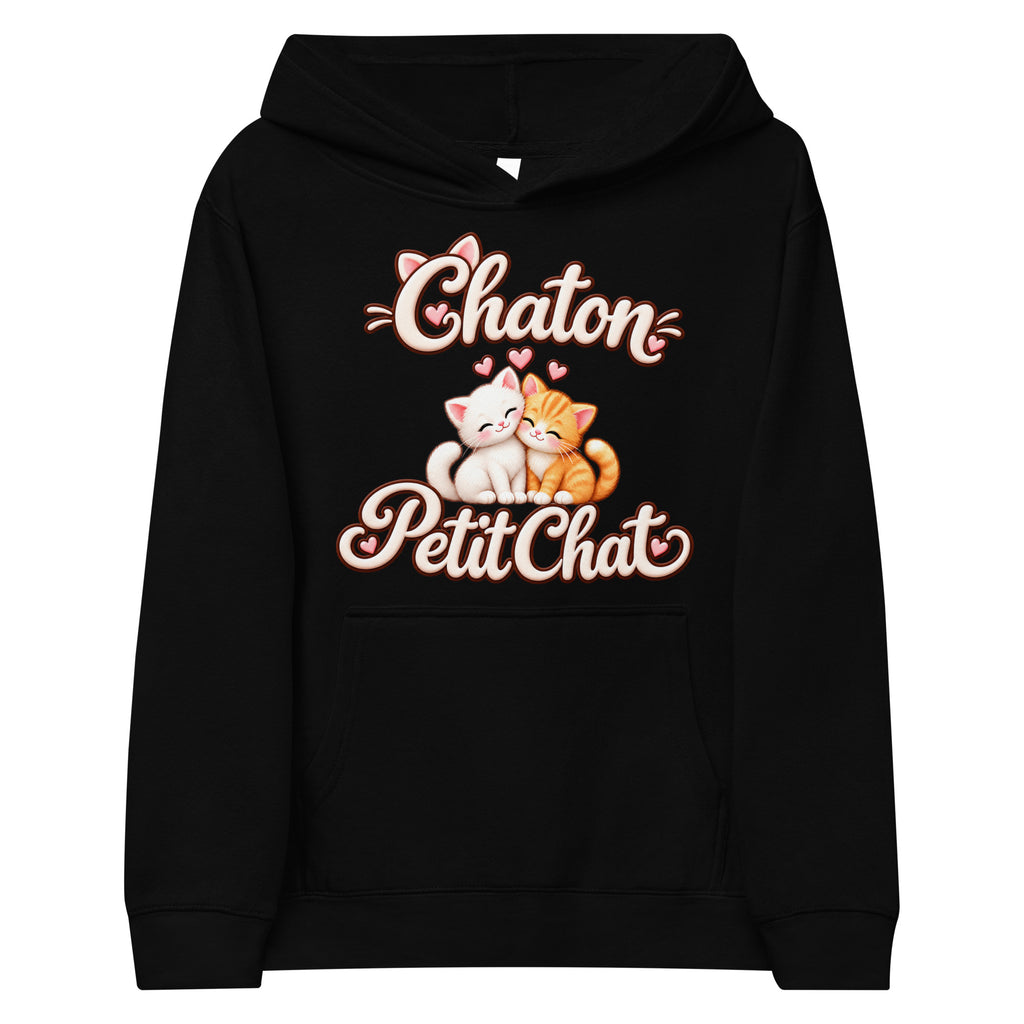 Hoodie ado noir Duo Chaton & Petit Chat, deux chatons câlins blanc et roux