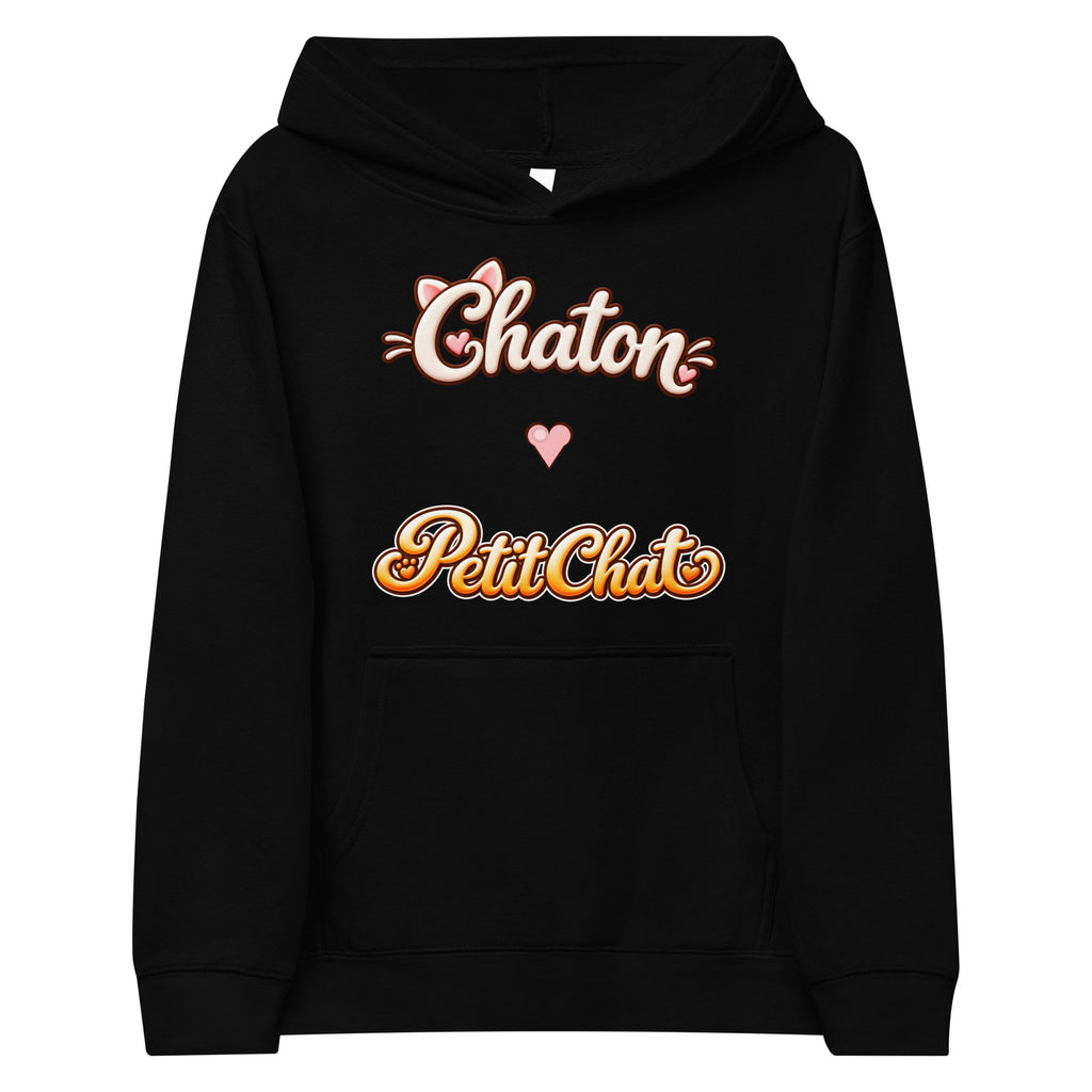 Hoodie ado noir Chaton & Petit Chat en lettrage duo avec petit cœur