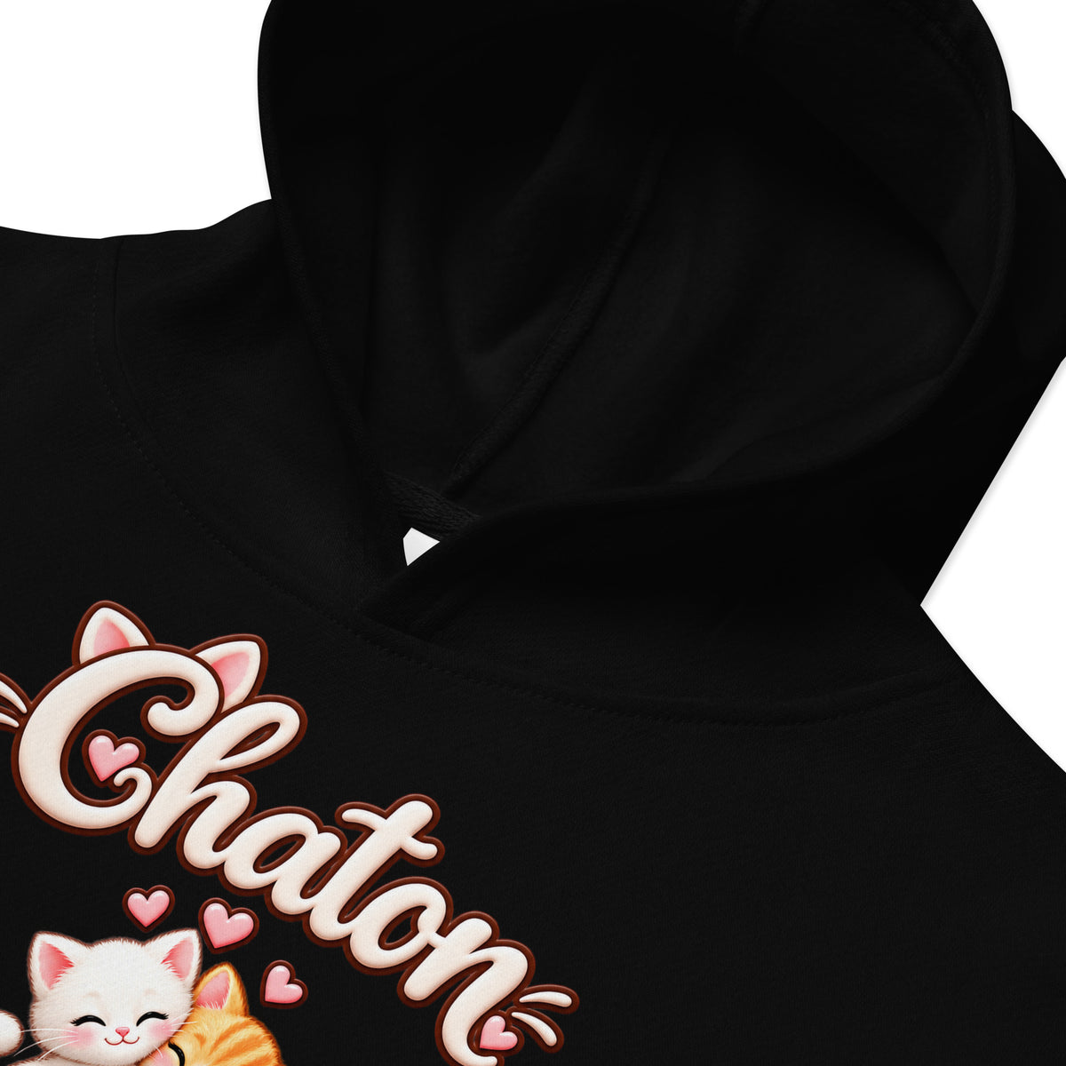 Hoodie ado noir Duo Chaton & Petit Chat, deux chatons câlins blanc et roux