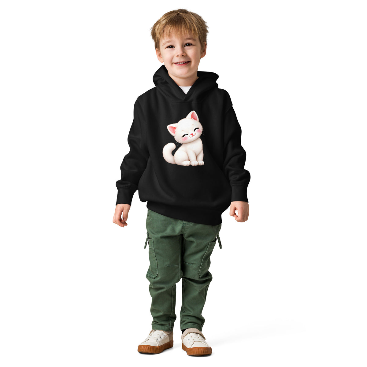 Hoodie enfant noir Chaton, chaton blanc câlin