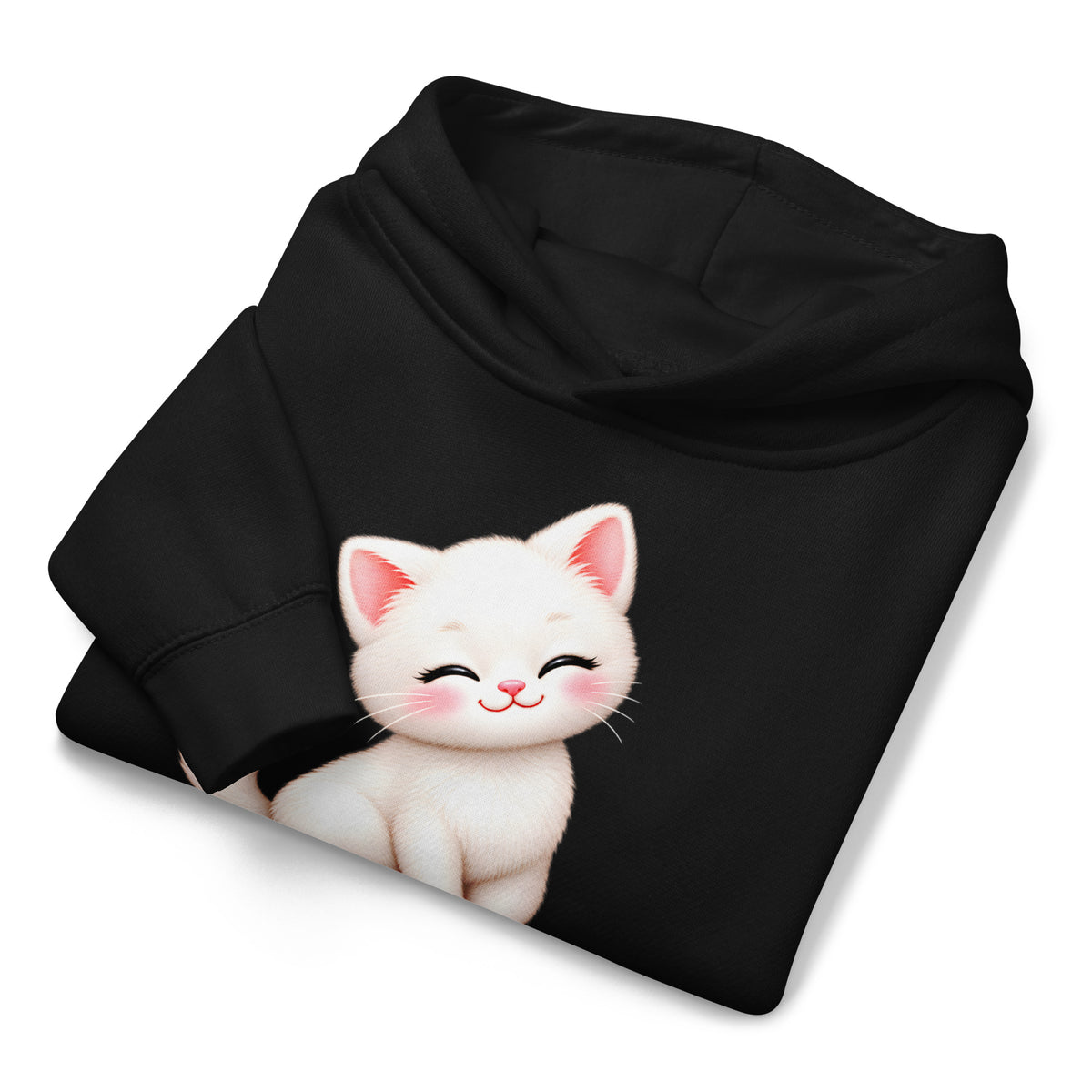 Hoodie enfant noir Chaton, chaton blanc câlin