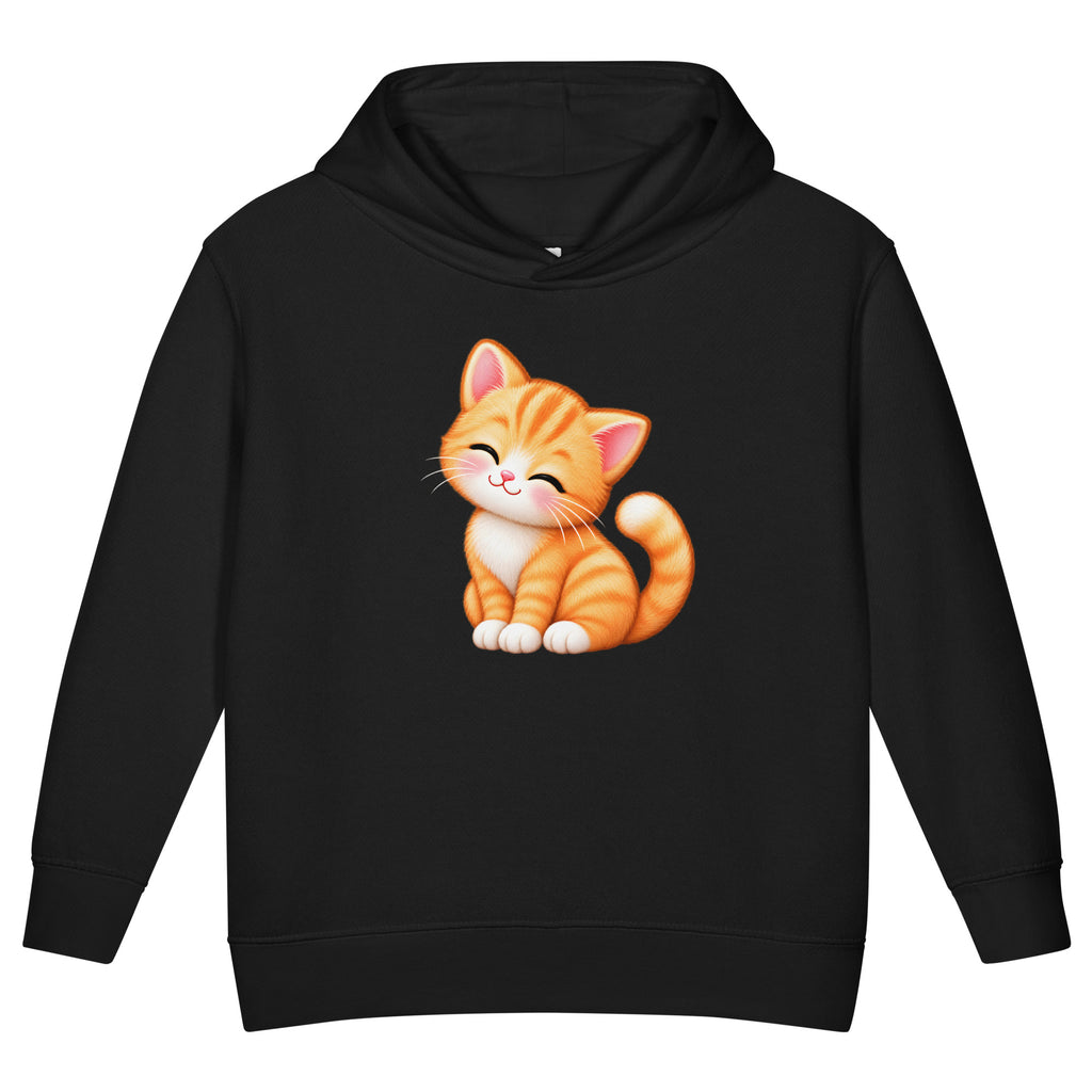 Hoodie enfant noir Petit Chat, chaton roux câlin