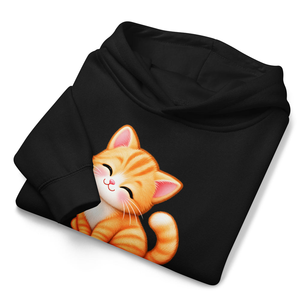 Hoodie enfant noir Petit Chat, chaton roux câlin