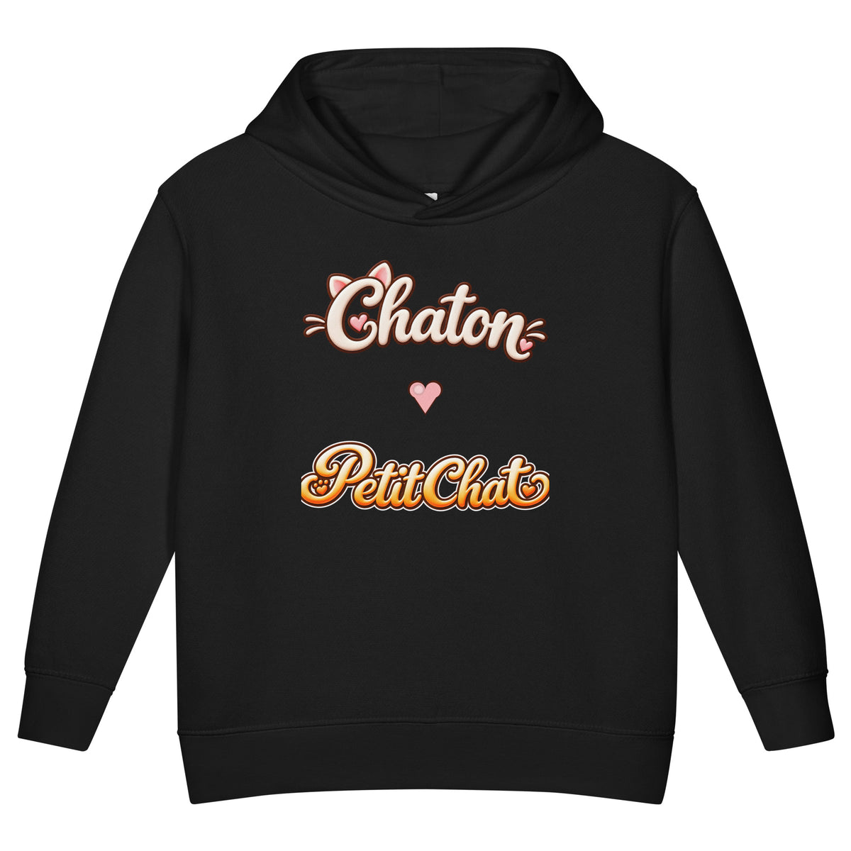 Hoodie enfant noir Chaton & Petit Chat en lettrage duo avec petit cœur