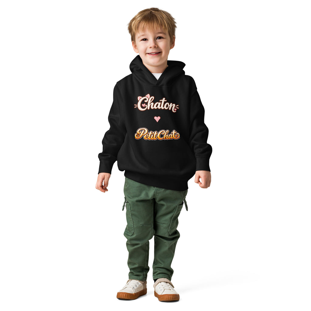 Hoodie enfant noir Chaton & Petit Chat en lettrage duo avec petit cœur
