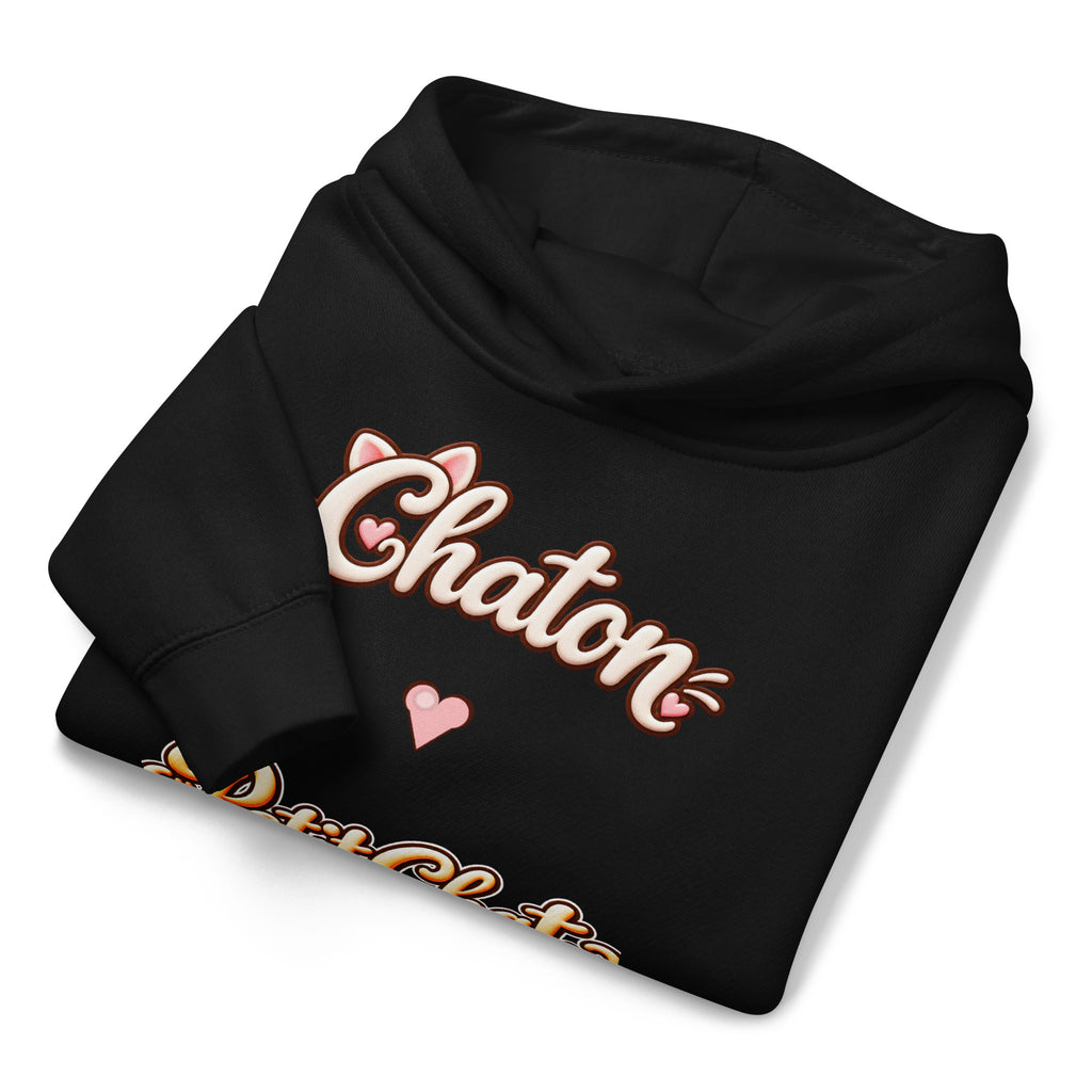 Hoodie enfant noir Chaton & Petit Chat en lettrage duo avec petit cœur