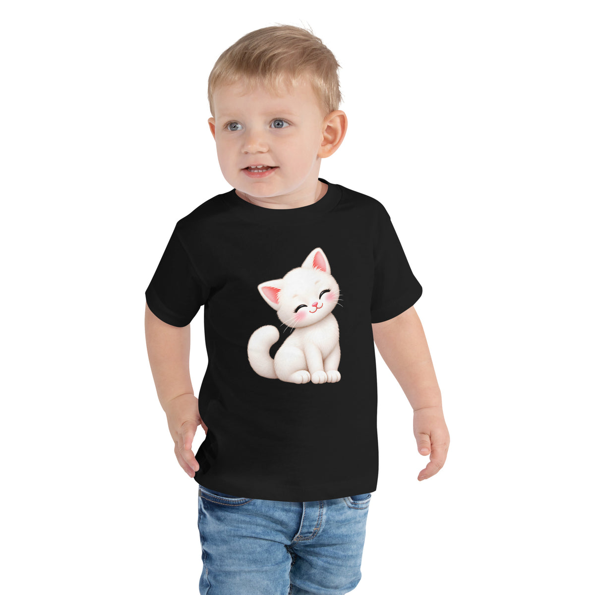 T-shirt enfant noir Chaton, chaton blanc câlin