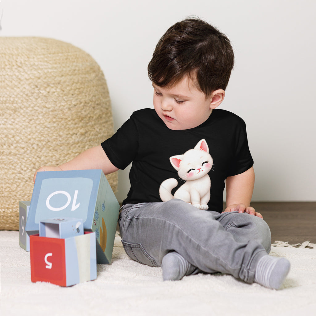 T-shirt enfant noir Chaton, chaton blanc câlin