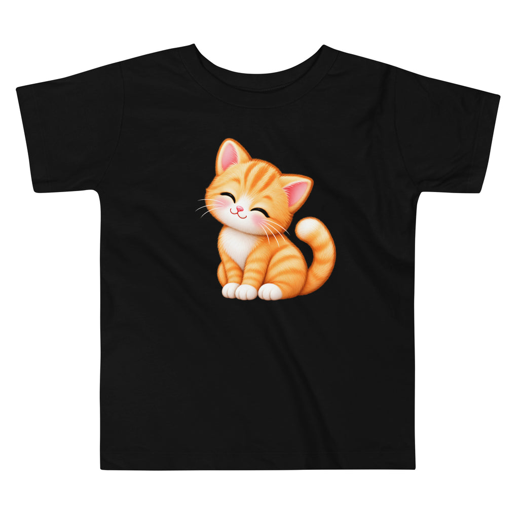 T-shirt enfant noir Petit Chat, chaton roux câlin