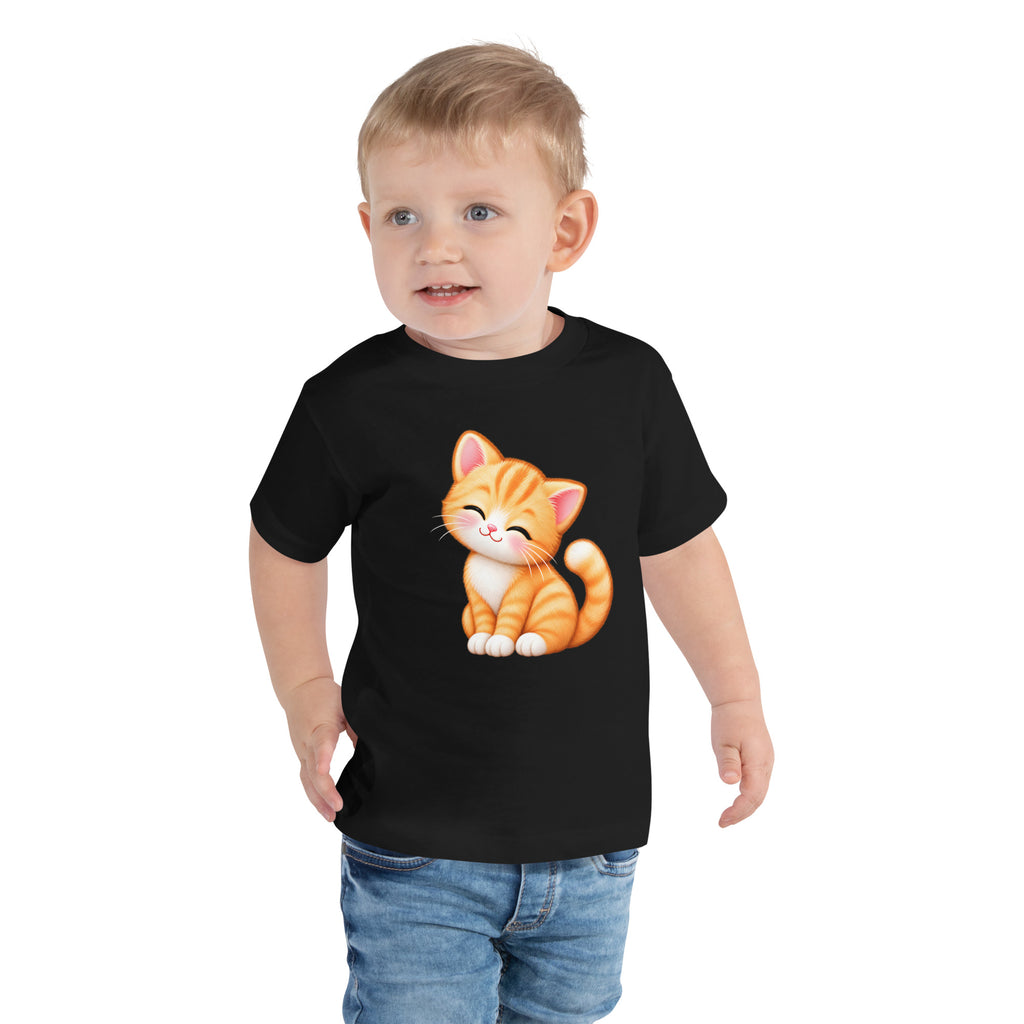 T-shirt enfant noir Petit Chat, chaton roux câlin