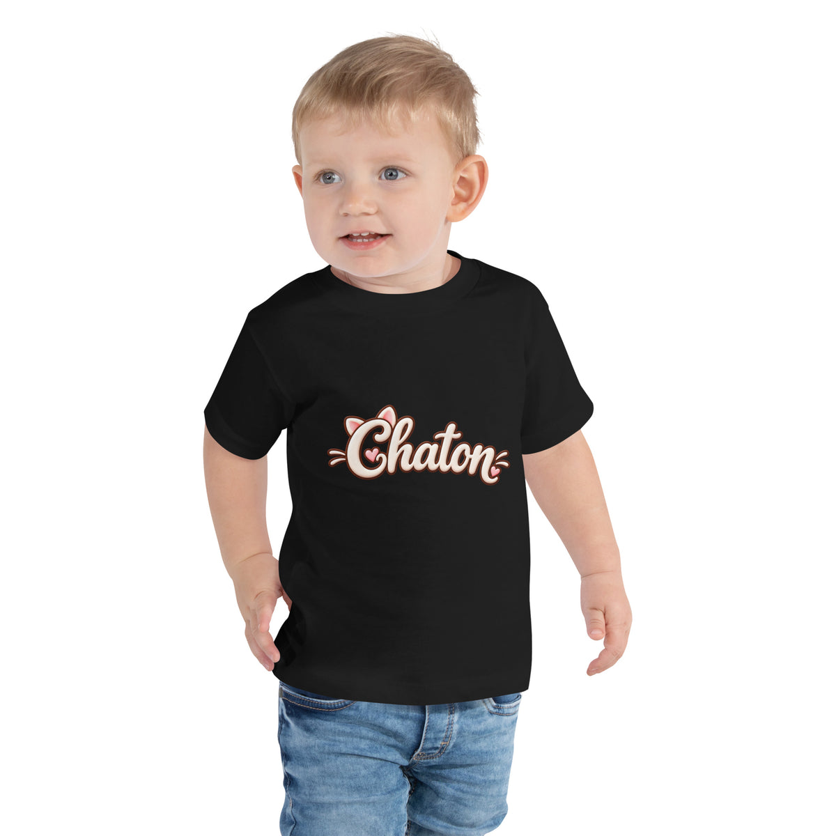 T-shirt enfant noir Chaton en lettrage