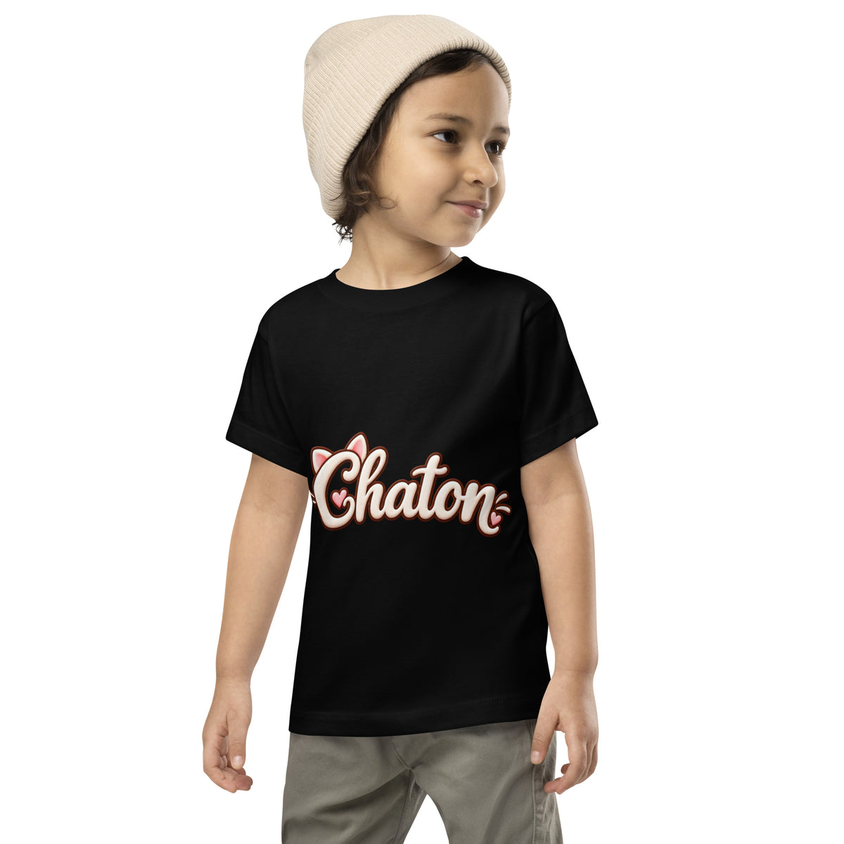 T-shirt enfant noir Chaton en lettrage