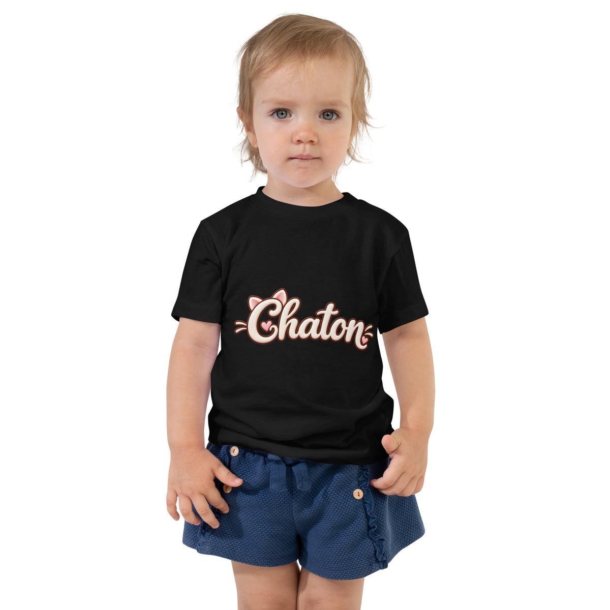 T-shirt enfant noir Chaton en lettrage