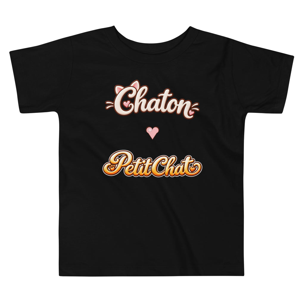 T-shirt enfant noir Chaton & Petit Chat en lettrage duo avec petit cœur