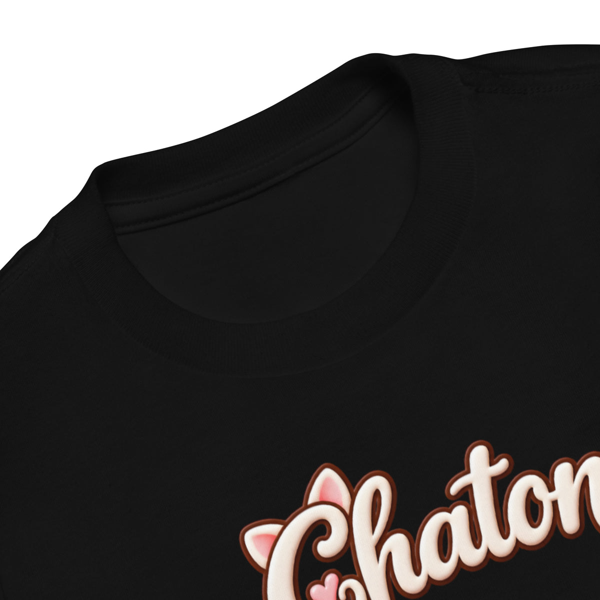 T-shirt enfant noir Chaton & Petit Chat en lettrage duo avec petit cœur