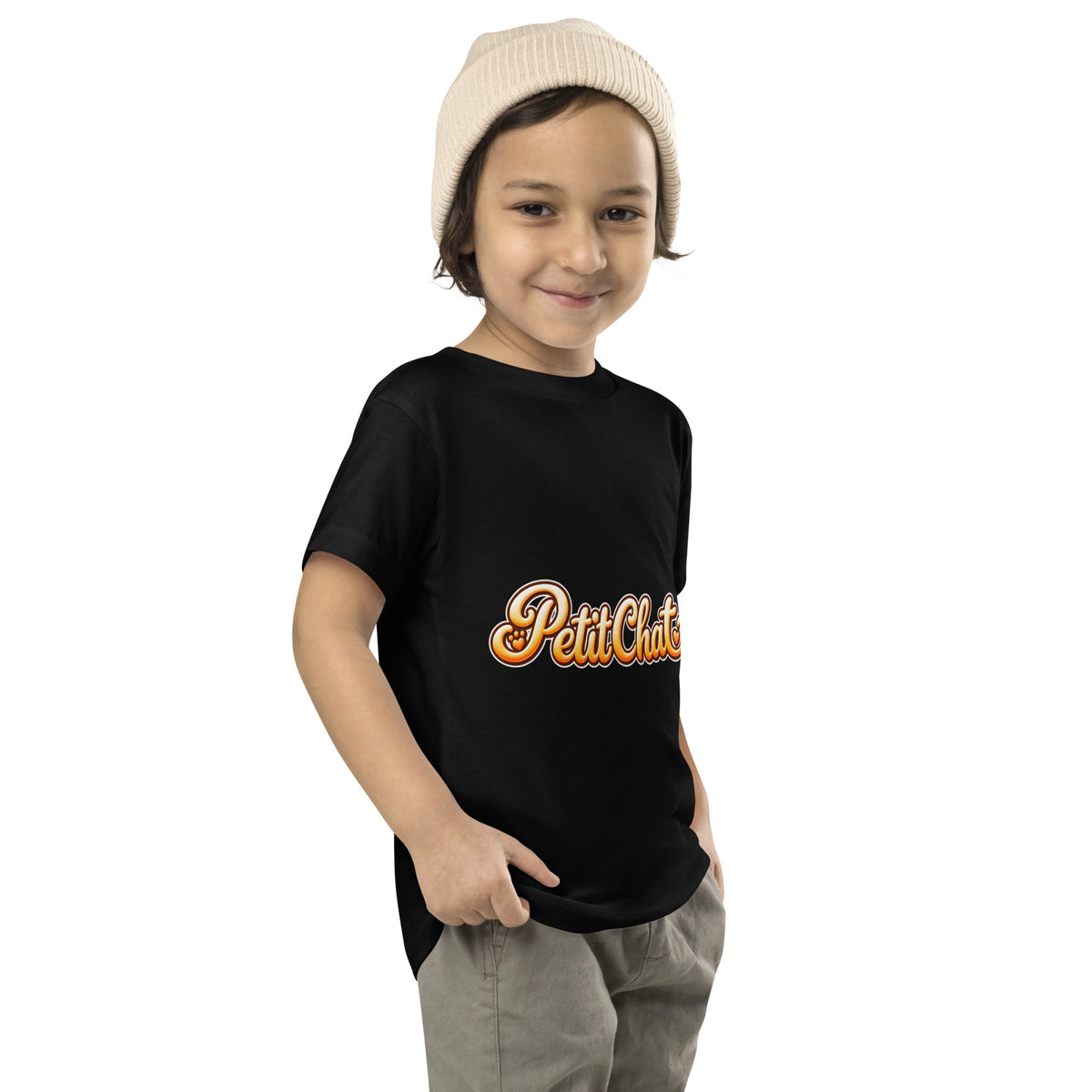 T-shirt enfant noir Petit Chat en lettrage