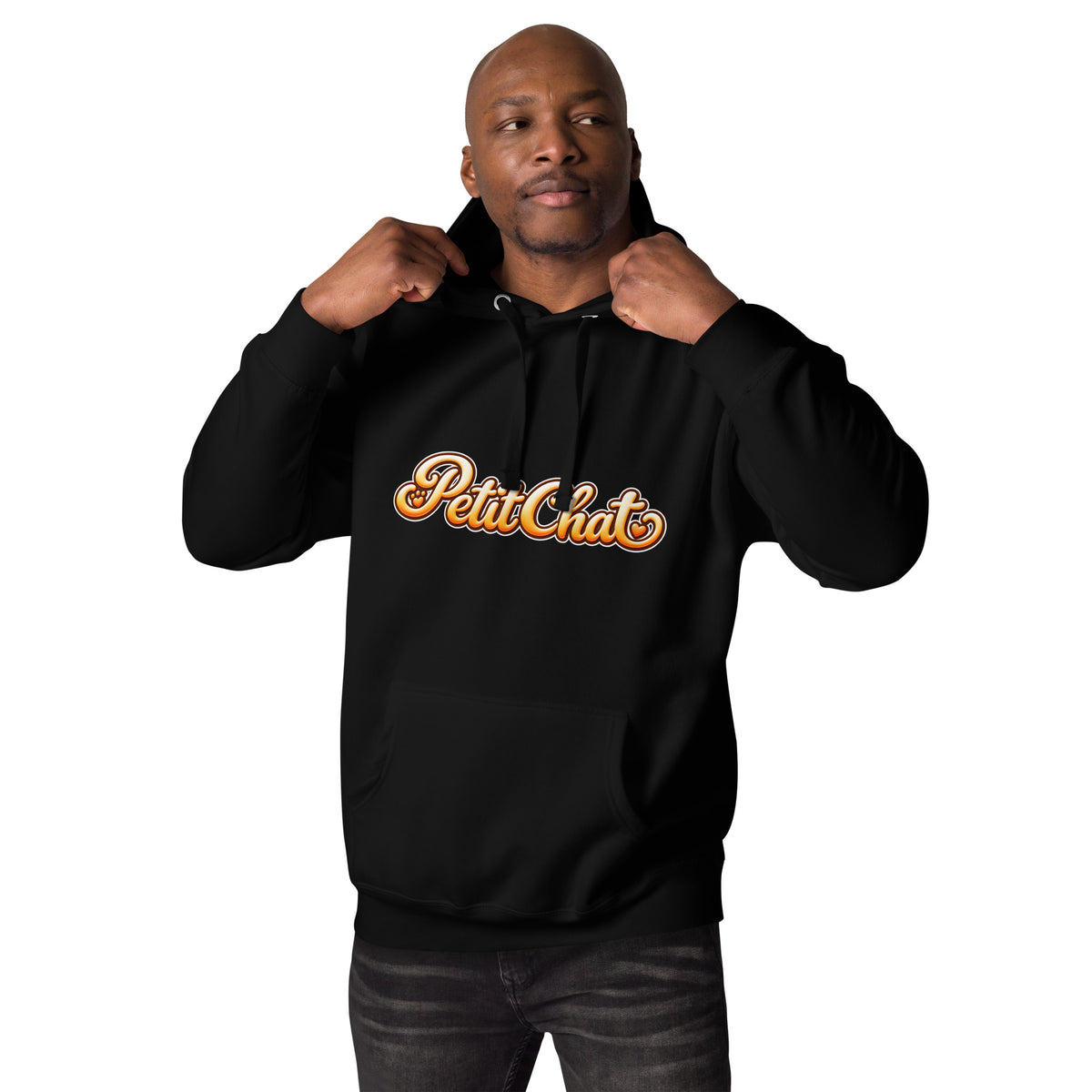 Hoodie unisexe noir Petit Chat en lettrage