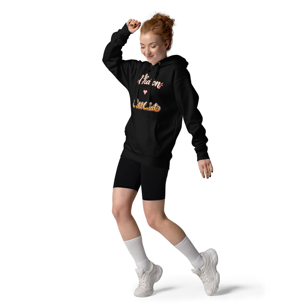 Hoodie unisexe noir Chaton & Petit Chat en lettrage duo avec petit cœur