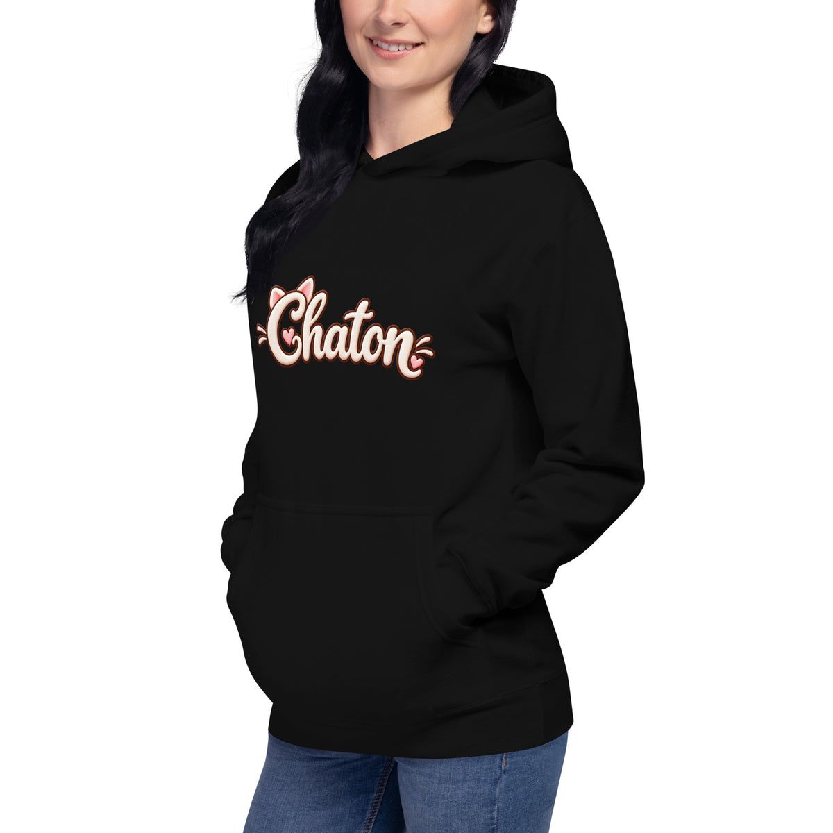 Hoodie unisexe noir Chaton en lettrage