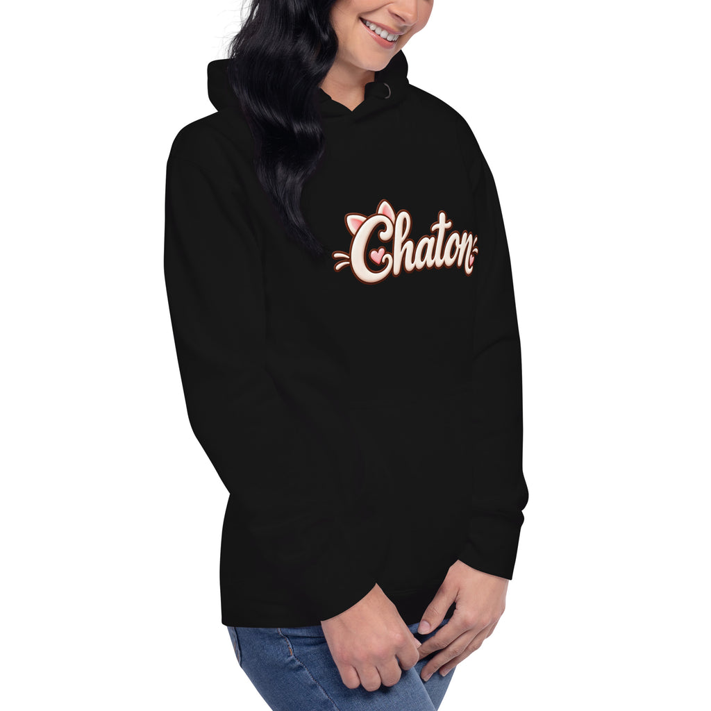 Hoodie unisexe noir Chaton en lettrage