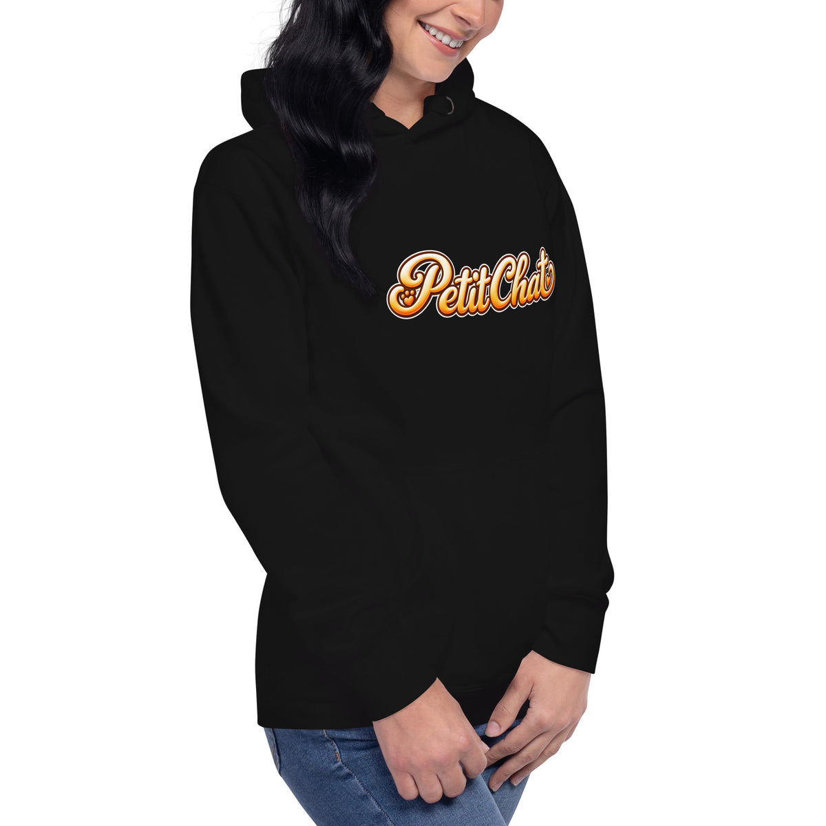 Hoodie unisexe noir Petit Chat en lettrage