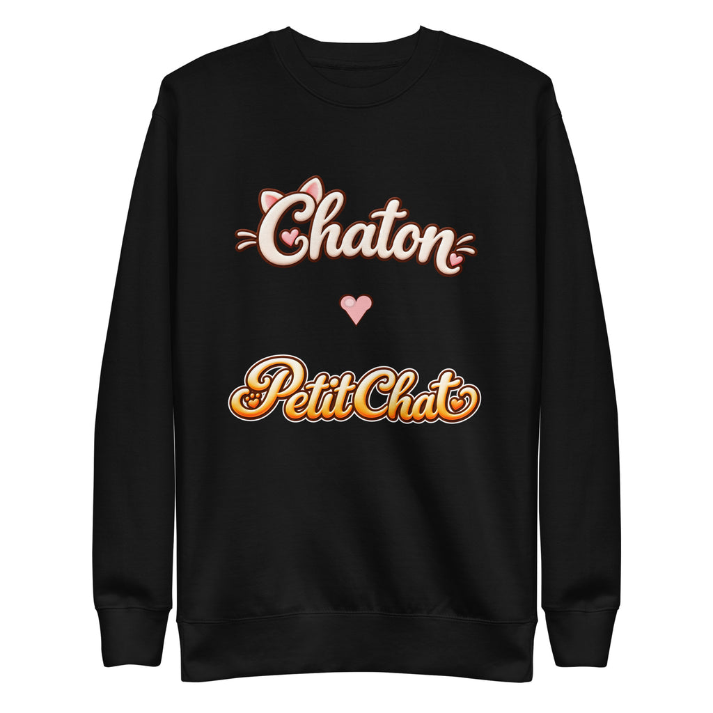 Sweat unisexe noir Chaton & Petit Chat en lettrage duo avec petit cœur