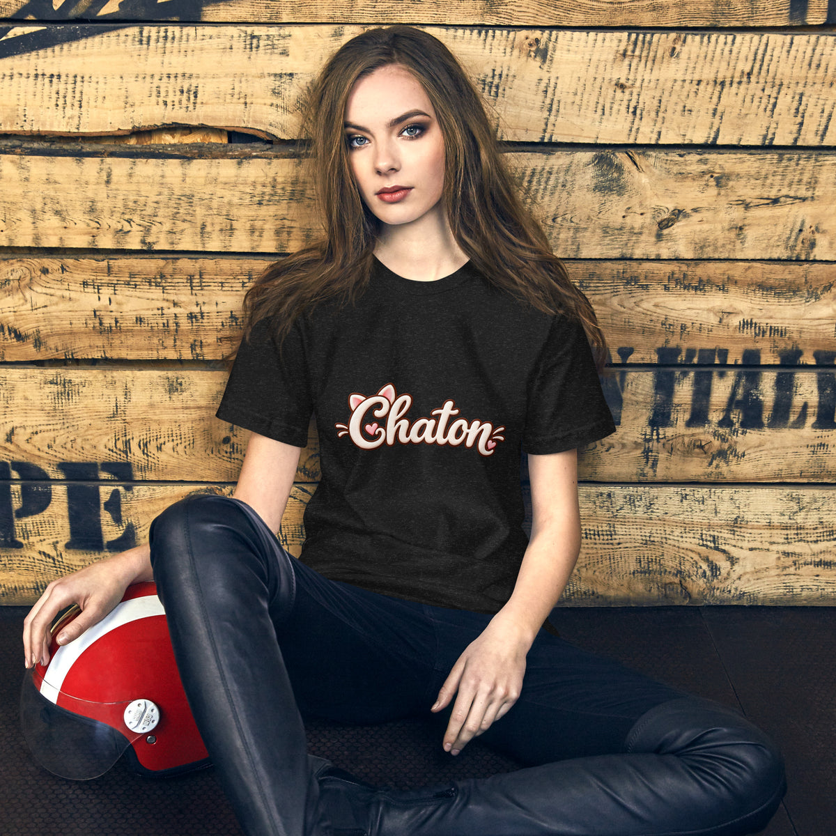 T-shirt unisexe noir Chaton en lettrage