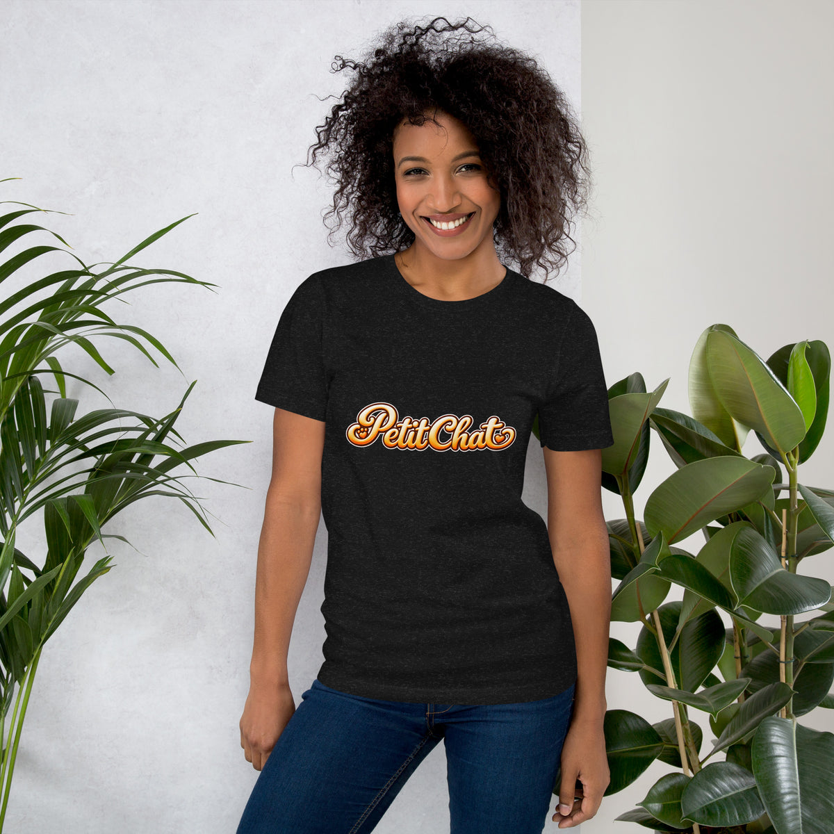 T-shirt unisexe noir Petit Chat en lettrage