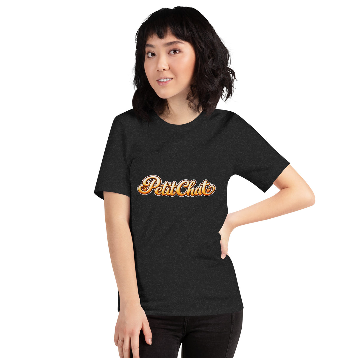 T-shirt unisexe noir Petit Chat en lettrage