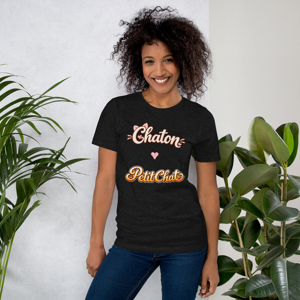 T-shirt unisexe noir Chaton & Petit Chat en lettrage duo avec petit cœur