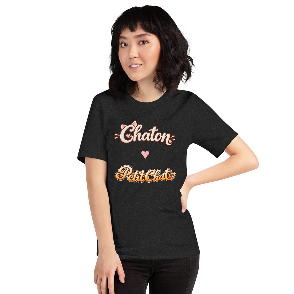 T-shirt unisexe noir Chaton & Petit Chat en lettrage duo avec petit cœur