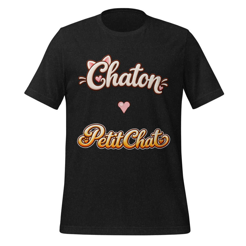 T-shirt unisexe noir Chaton & Petit Chat en lettrage duo avec petit cœur