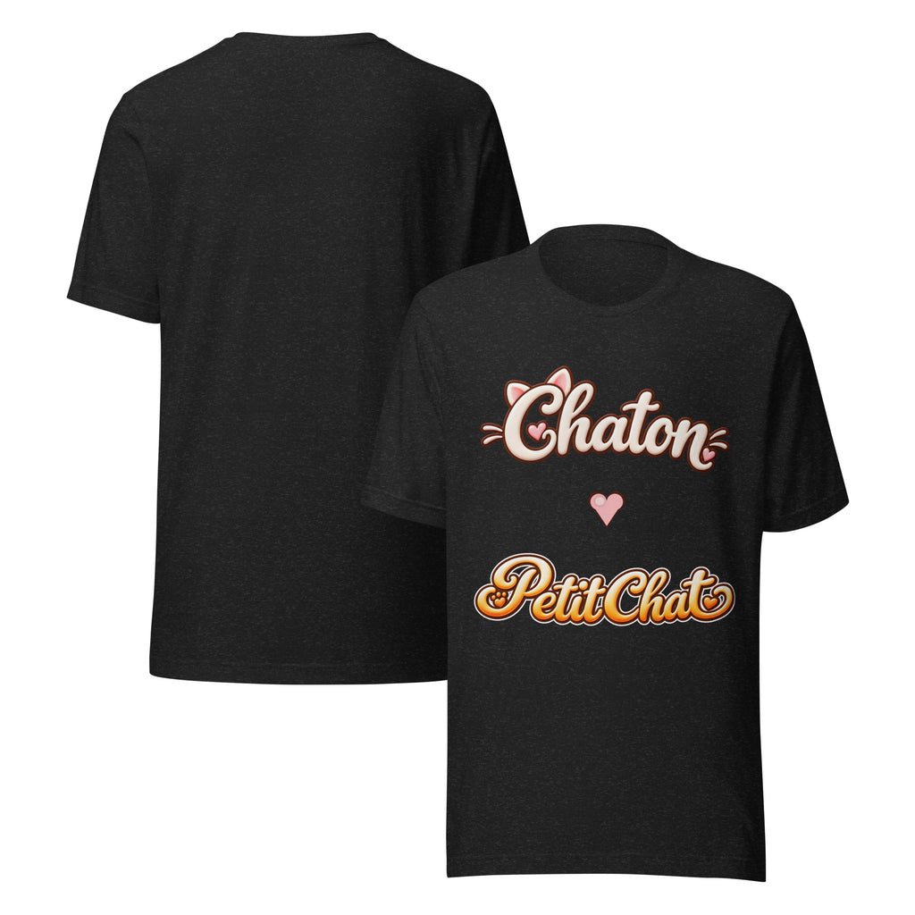 T-shirt unisexe noir Chaton & Petit Chat en lettrage duo avec petit cœur